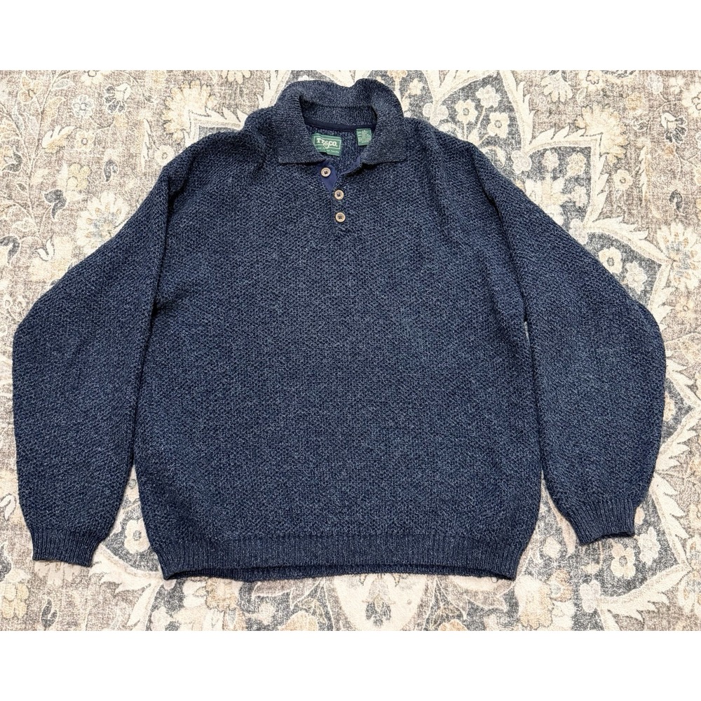 T&Co Tip Top Tailors Mens Large Blue Knit Collared Pullover Sweater Wool Blend